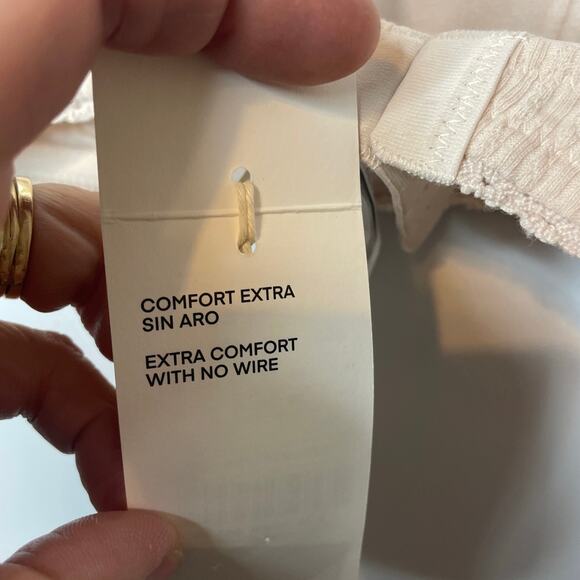 Oysho Bra Bandeau 32B Nude Beige Ribbed Cotton Blend Wireless Comfort Womens NWT - Picture 6 of 6